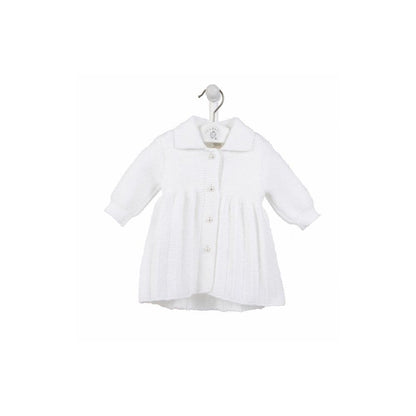 Baby Girl White Knitted Coat with Pearl Buttons "A4043 W"