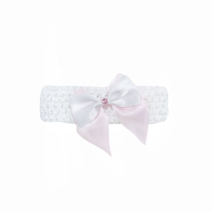 Baby Girls White Pink Diamante Satin Bow Headband One Supplied