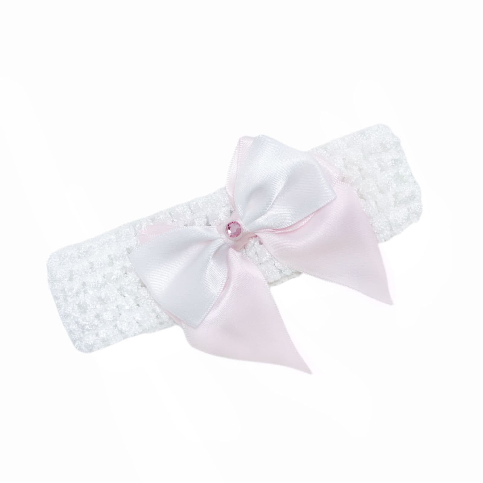 Baby Girls White Pink Diamante Satin Bow Headband One Supplied
