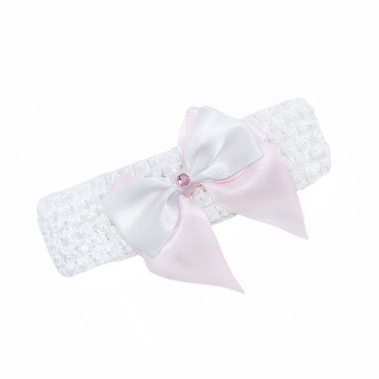 Baby Girls White Pink Diamante Satin Bow Headband One Supplied