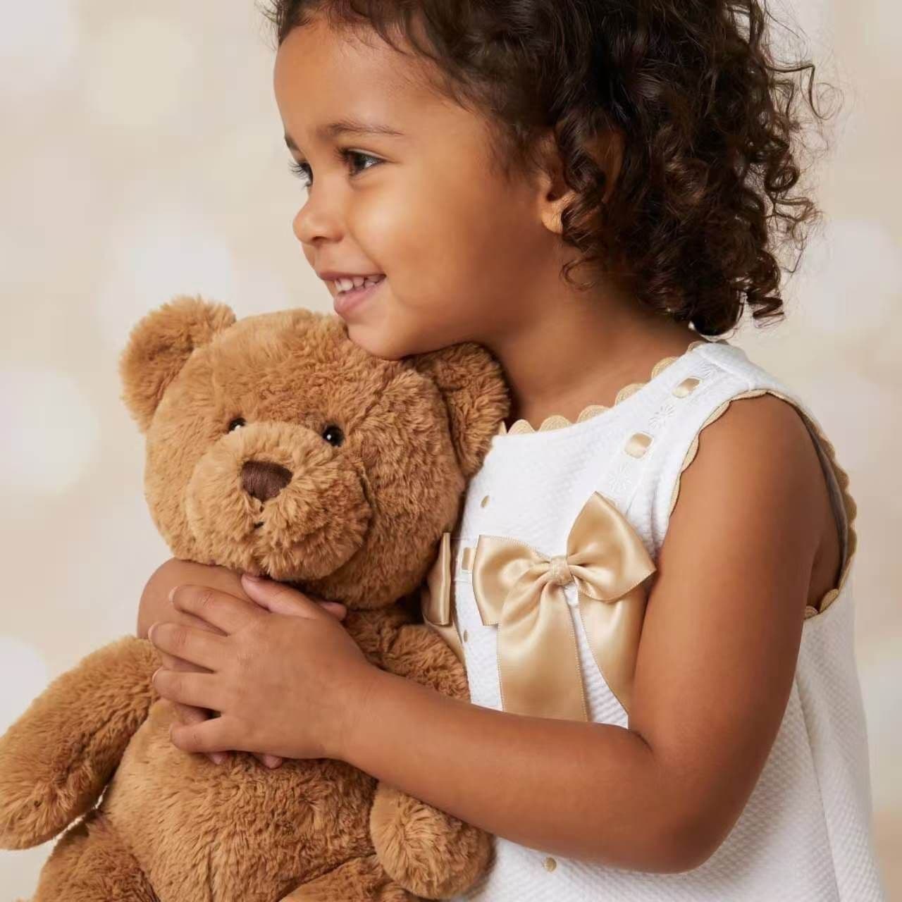 Baby Girl White Waffle Cotton Dress with Camel Bow "8602 C"