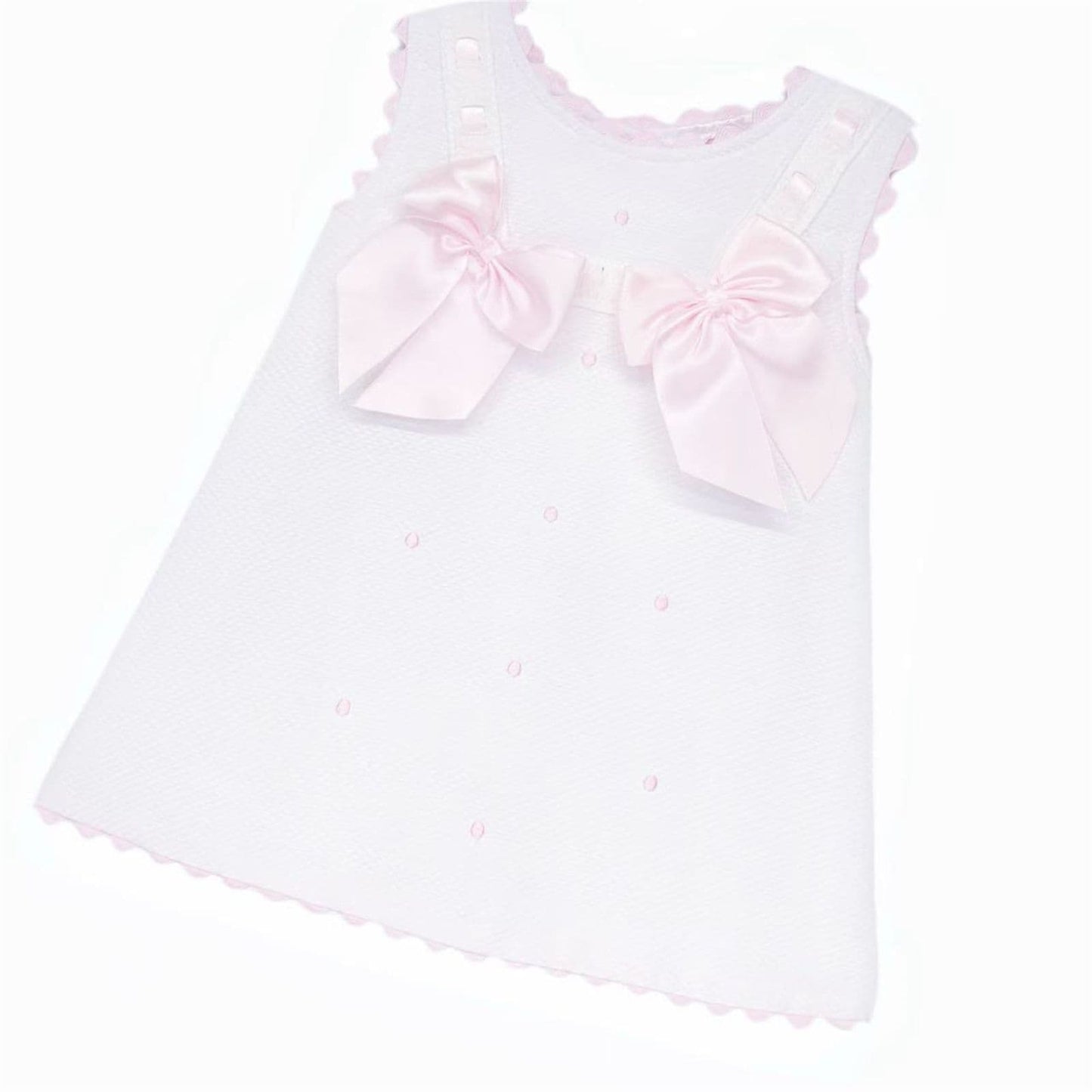 Baby Girl White Waffle Cotton Dress with Pink Bow "8602 WP"
