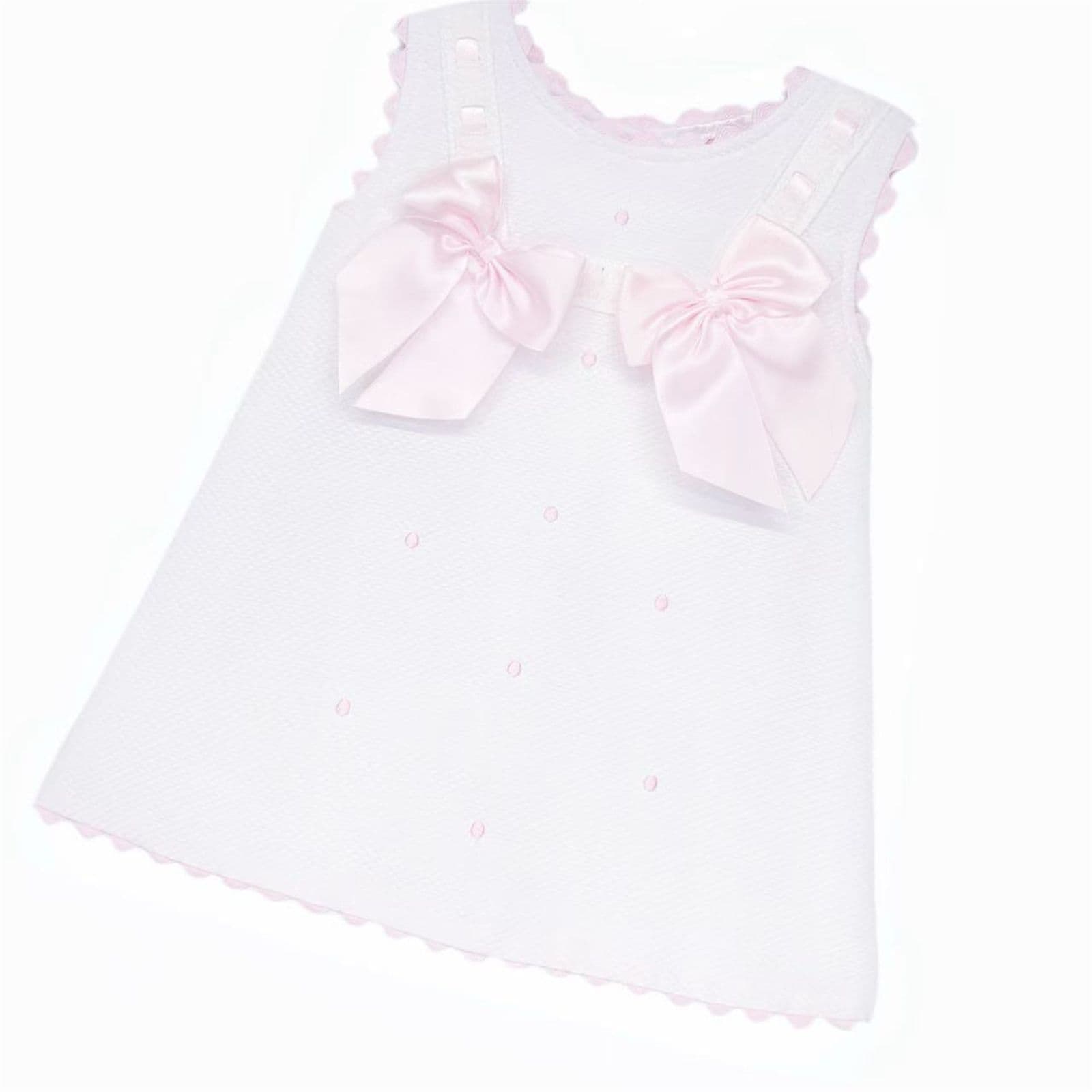 Baby Girl White Waffle Cotton Dress with Pink Bow "8602 WP"
