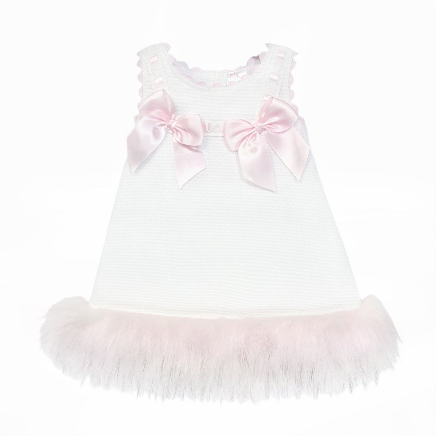 Baby Girl White Waffle Dress with Pink Fur Bottom "8612WP"