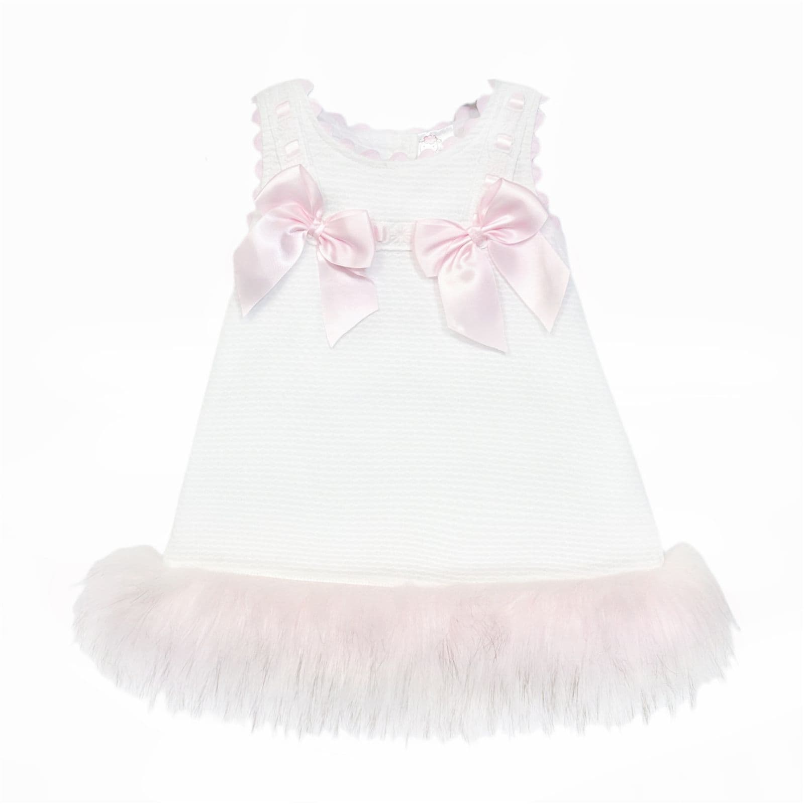 Baby Girl White Waffle Dress with Pink Fur Bottom "8612WP"
