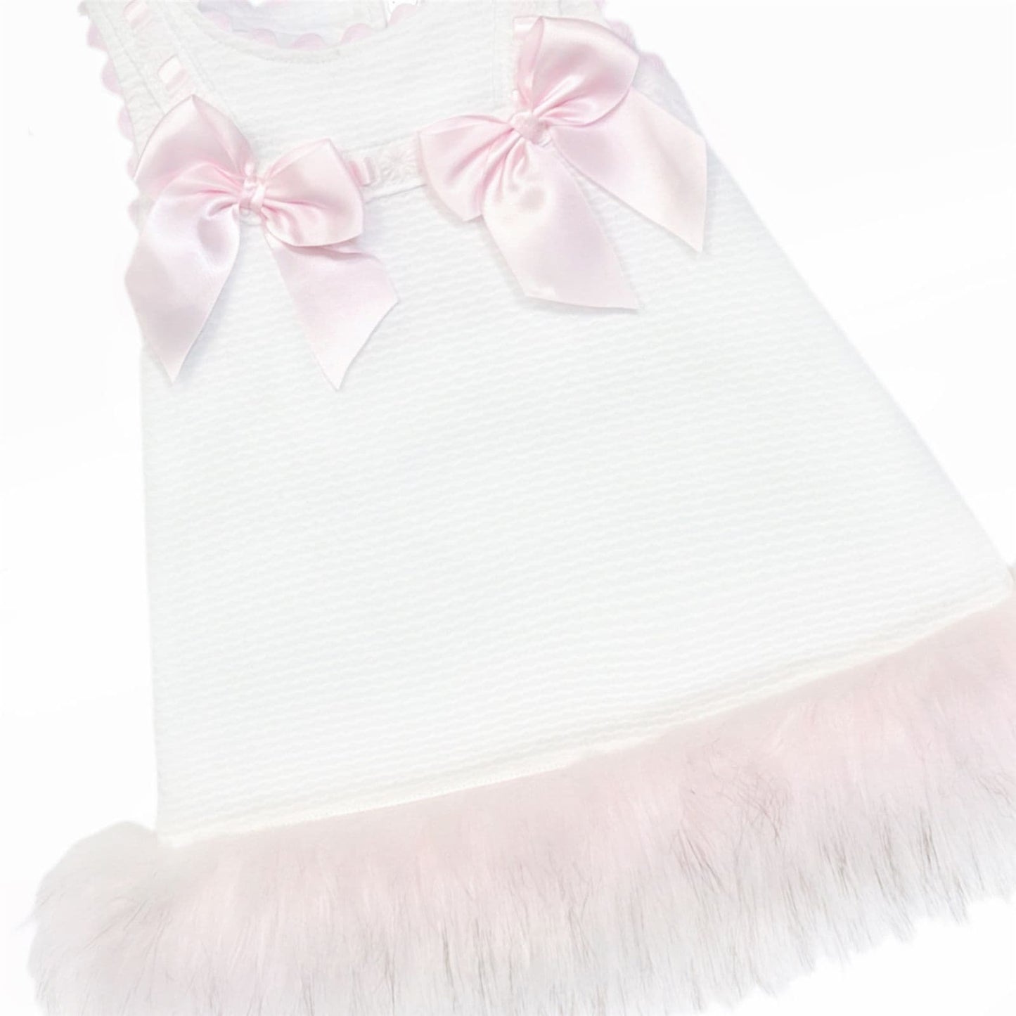 Baby Girl White Waffle Dress with Pink Fur Bottom "8612WP"