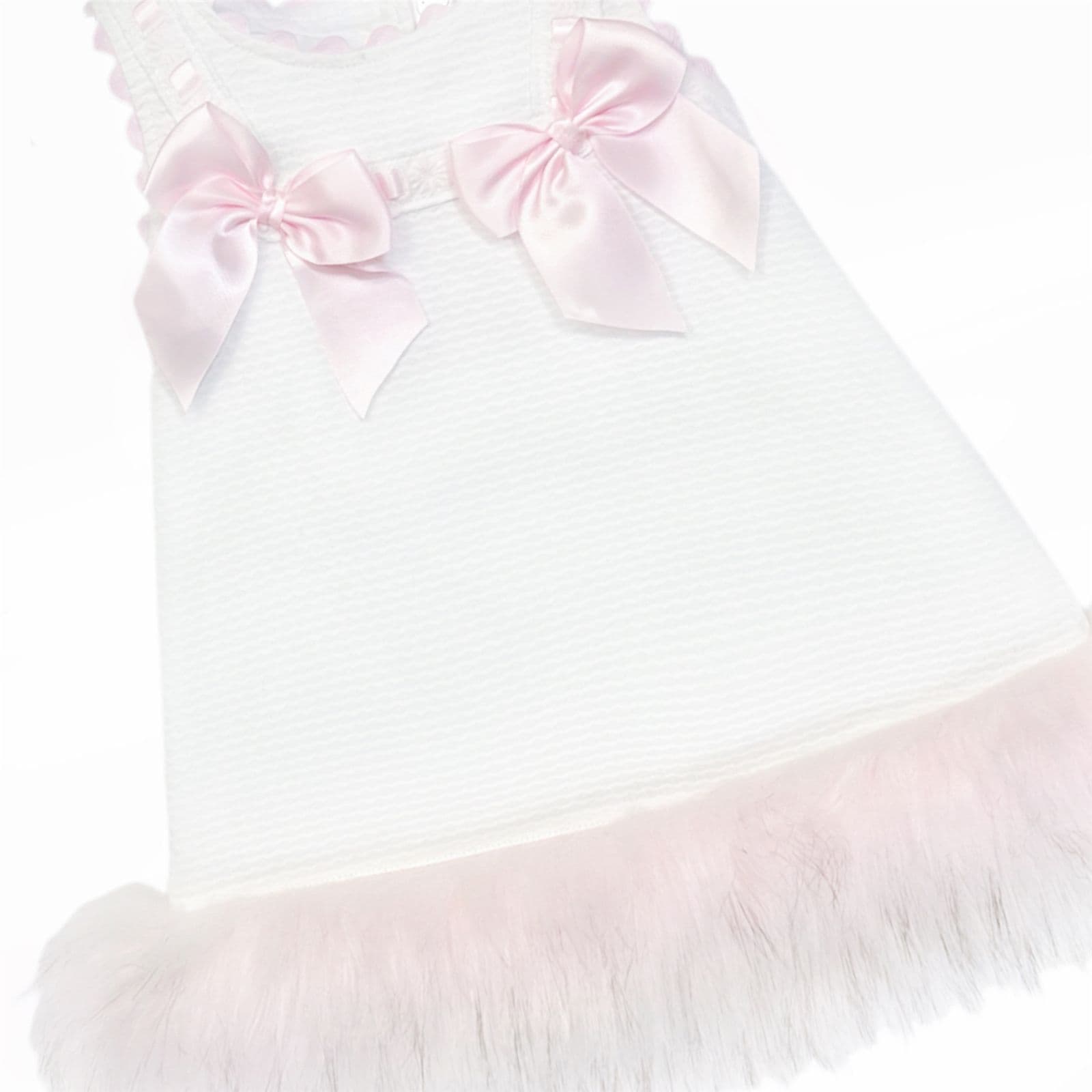 Baby Girl White Waffle Dress with Pink Fur Bottom "8612WP"