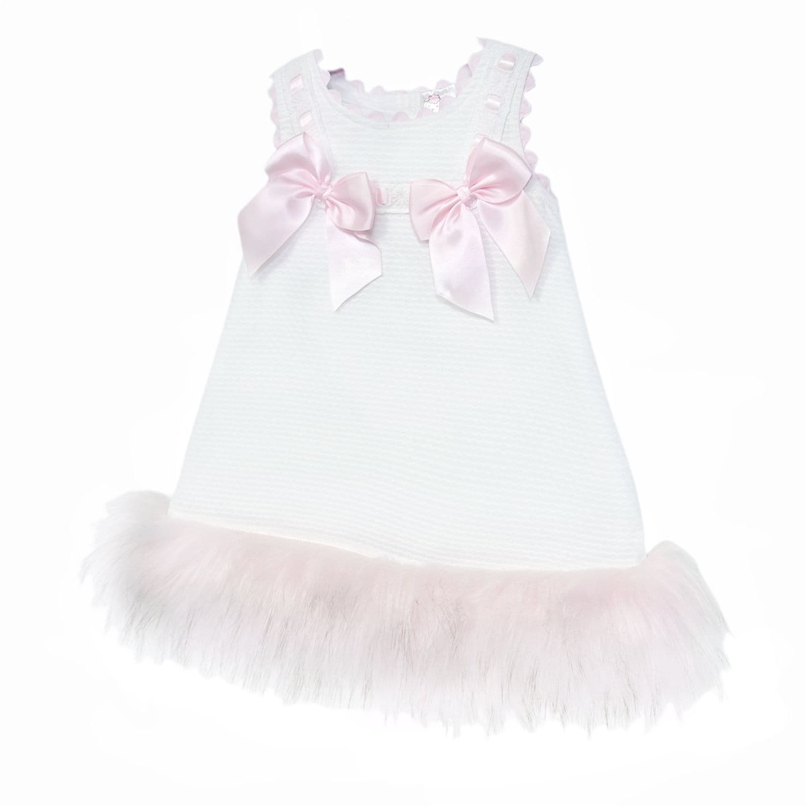 Baby Girl White Waffle Dress with Pink Fur Bottom "8612WP"