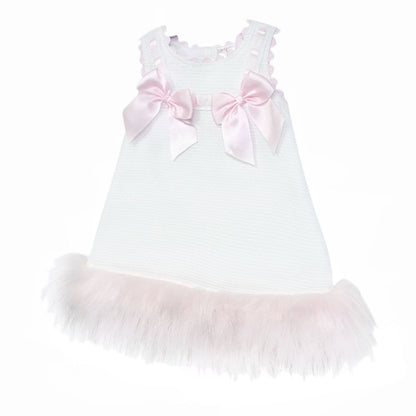 Baby Girl White Waffle Dress with Pink Fur Bottom "8612WP"