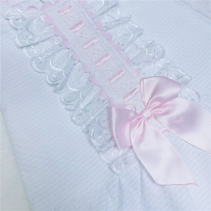 Baby Girl White Waffle Faux Fur Trim Dress Pink Bow "1812 WP"