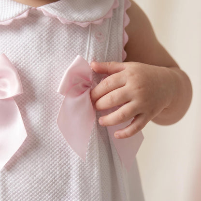 Baby Girl White Waffle with Pink Bow Dress "2602"