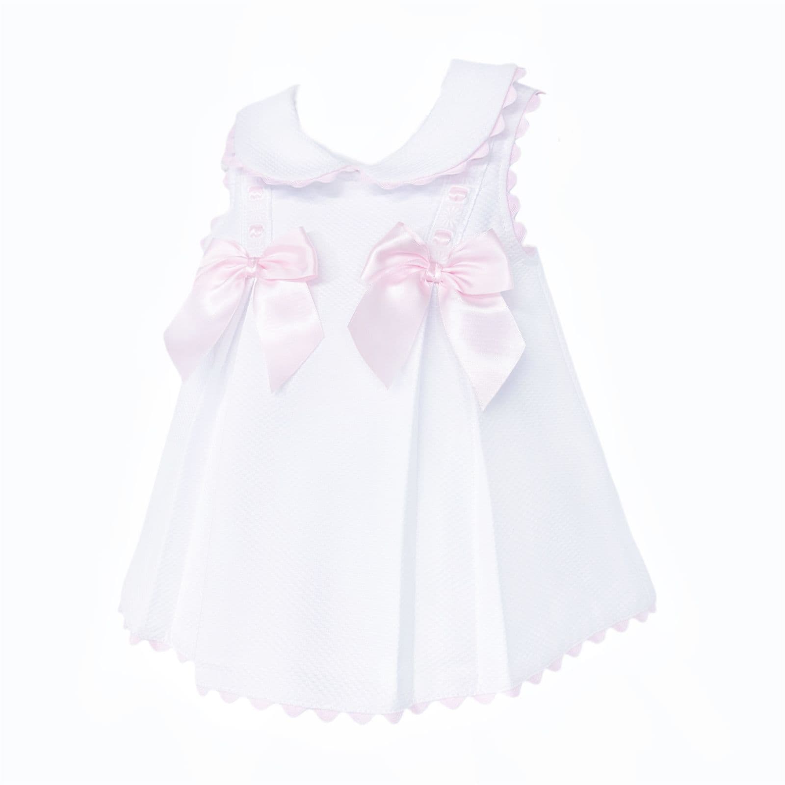 Baby Girl White Waffle with Pink Bow Dress "2602"