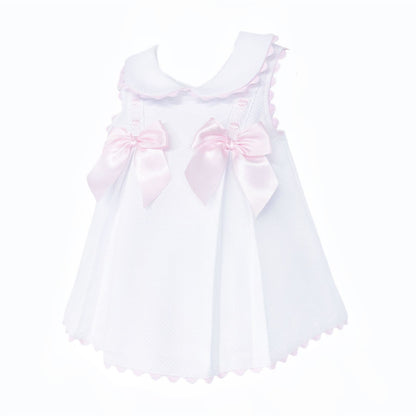 Baby Girl White Waffle with Pink Bow Dress "2602"