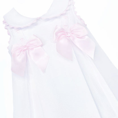 Baby Girl White Waffle with Pink Bow Dress "2602"