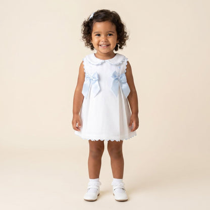 Baby Girl White Waffle with Pink Bow Dress "2602B"