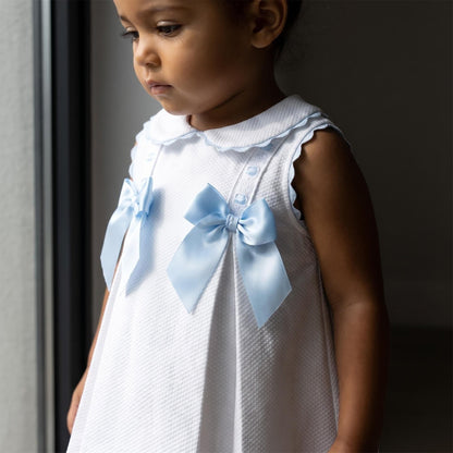 Baby Girl White Waffle with Pink Bow Dress "2602B"