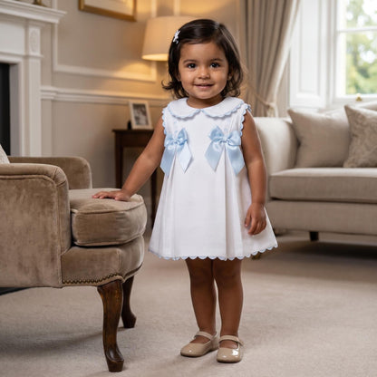 Baby Girl White Waffle with Pink Bow Dress "2602B"