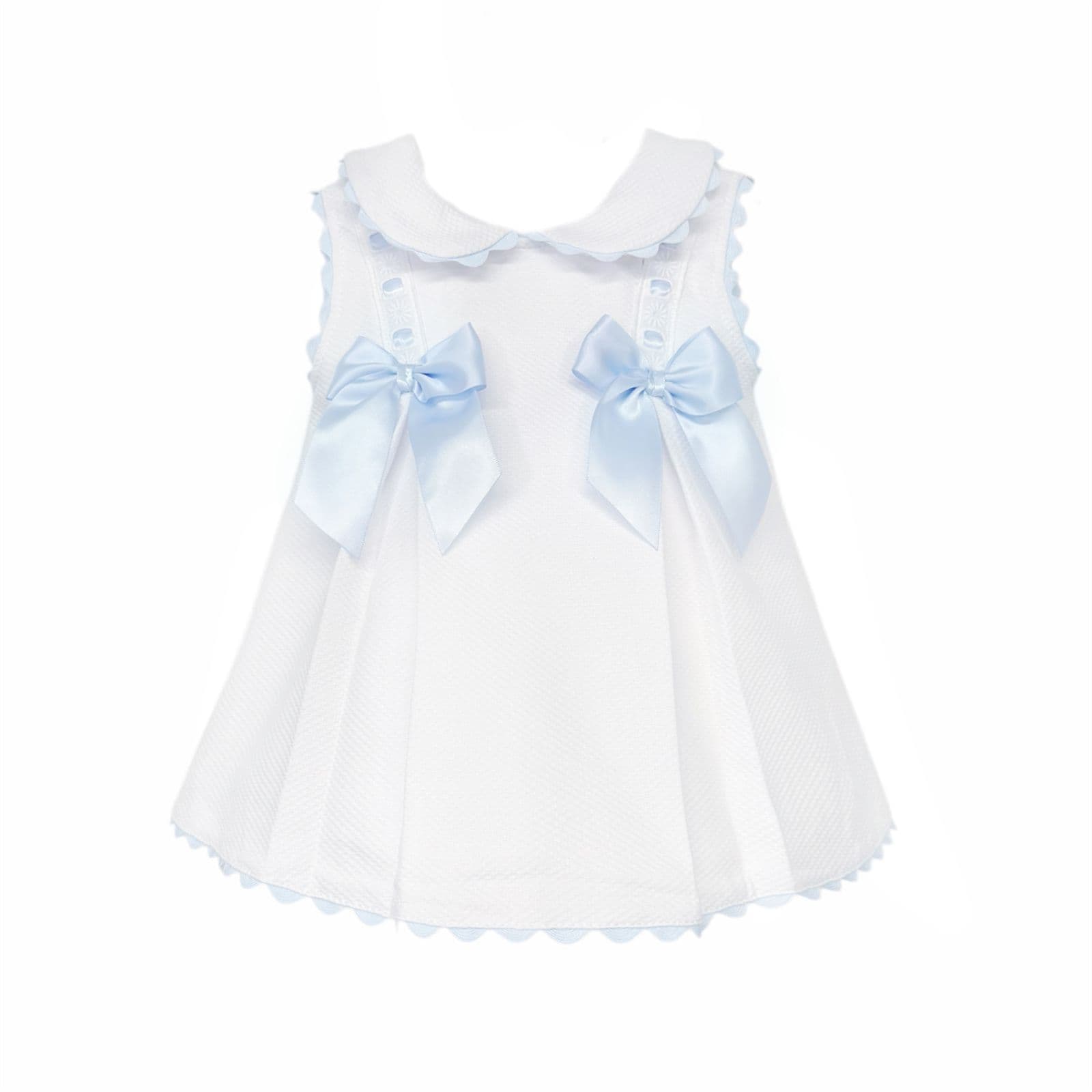 Baby Girl White Waffle with Pink Bow Dress "2602B"