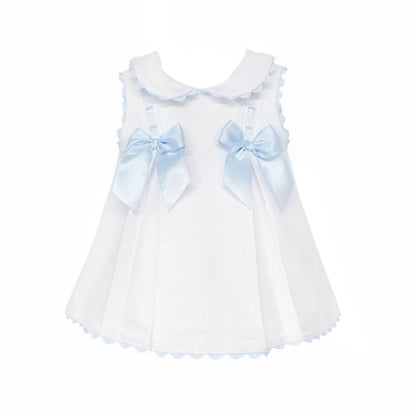 Baby Girl White Waffle with Pink Bow Dress "2602B"