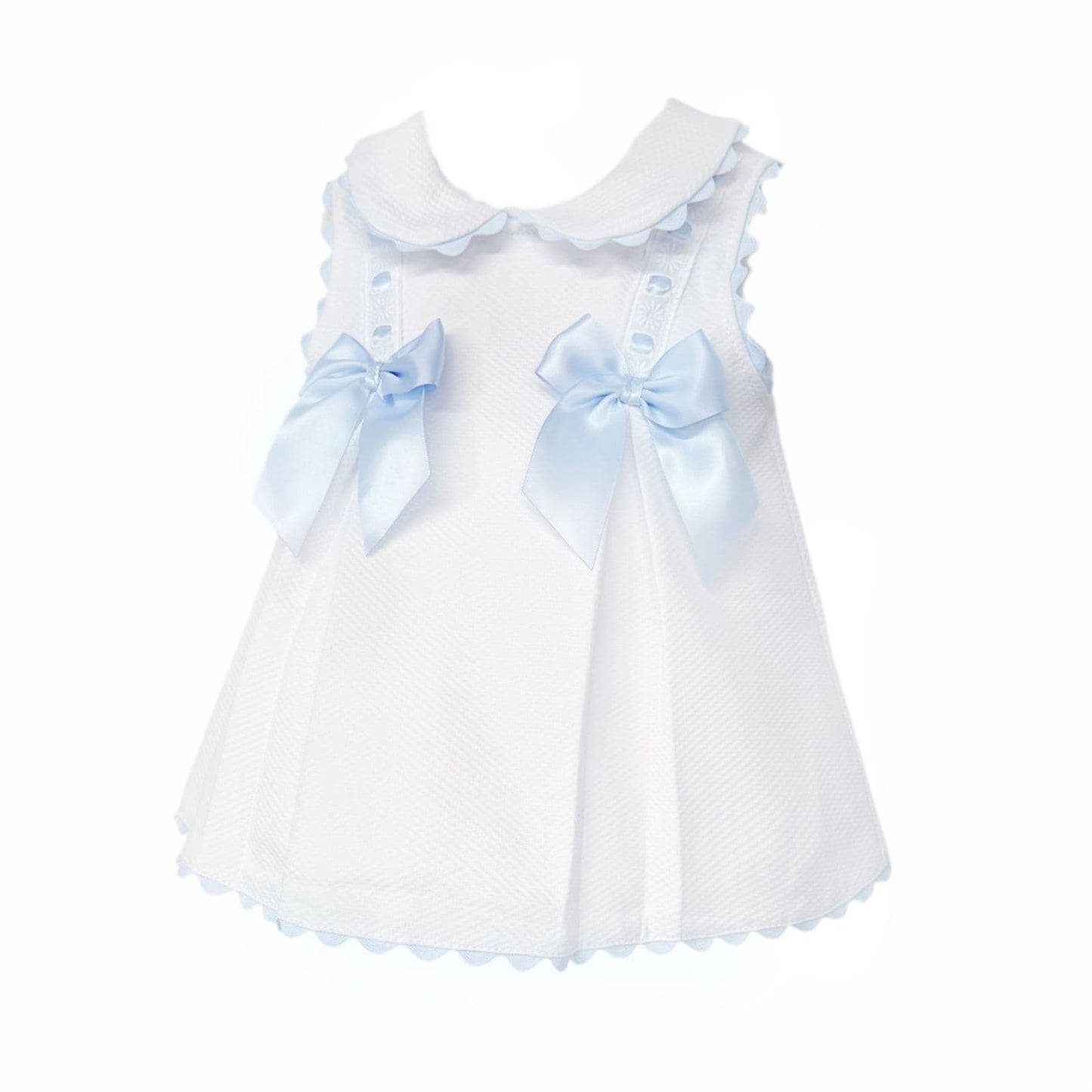 Baby Girl White Waffle with Pink Bow Dress "2602B"