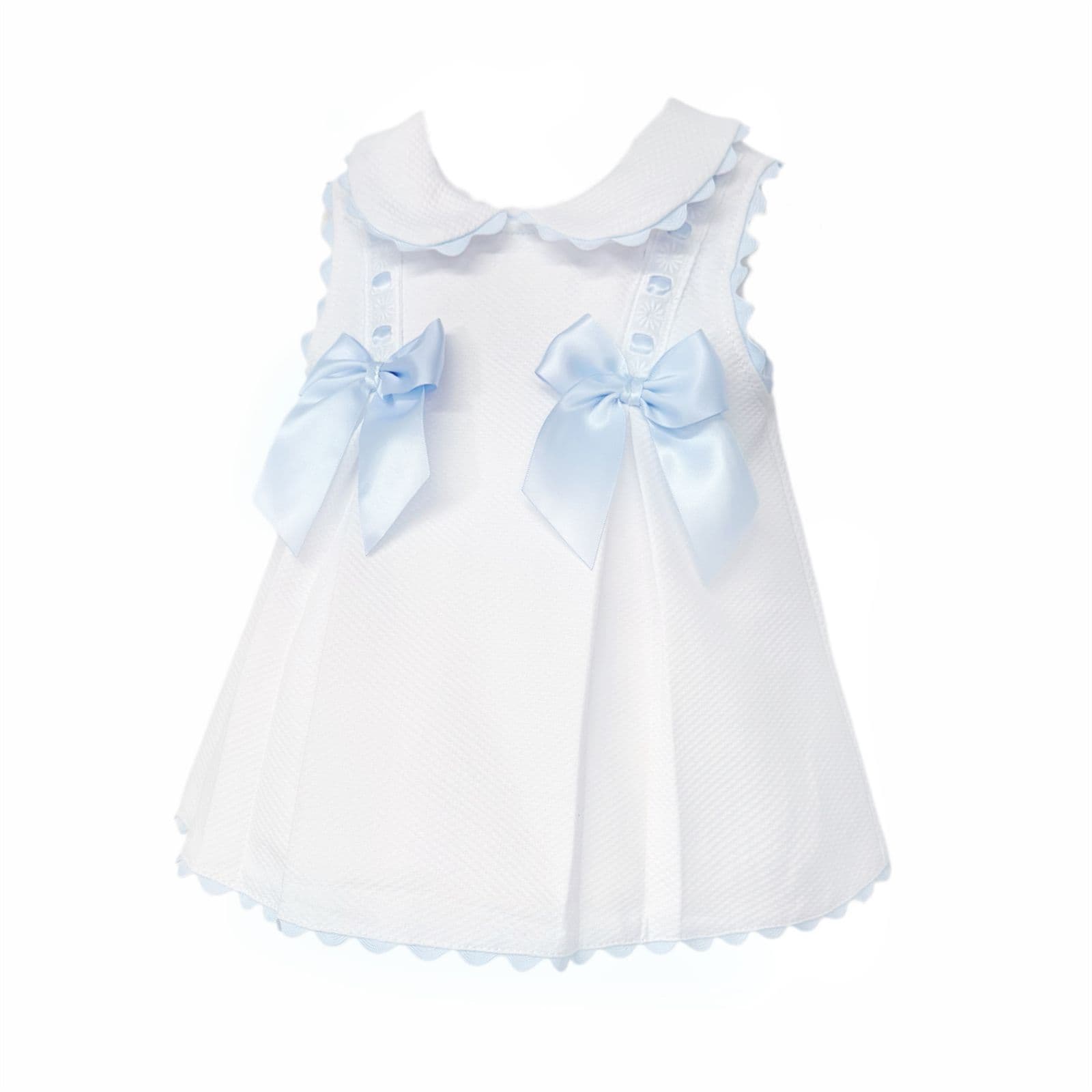 Baby Girl White Waffle with Pink Bow Dress "2602B"