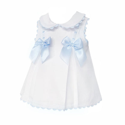 Baby Girl White Waffle with Pink Bow Dress "2602B"