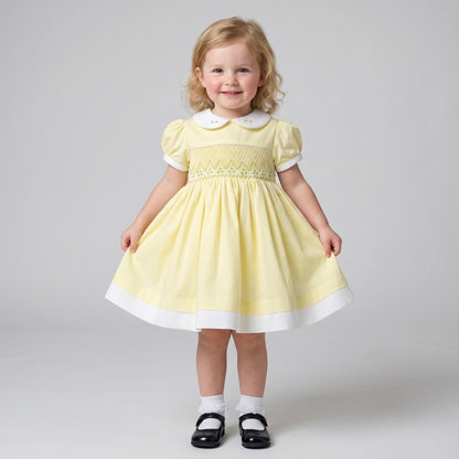 Baby Girl Yellow Cotton Hand Smocked Puff Ball Dress "2610"