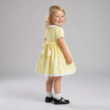 Baby Girl Yellow Cotton Hand Smocked Puff Ball Dress "2610"