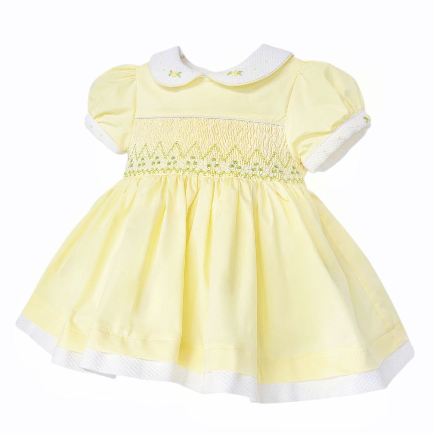 Baby Girl Yellow Cotton Hand Smocked Puff Ball Dress "2610"