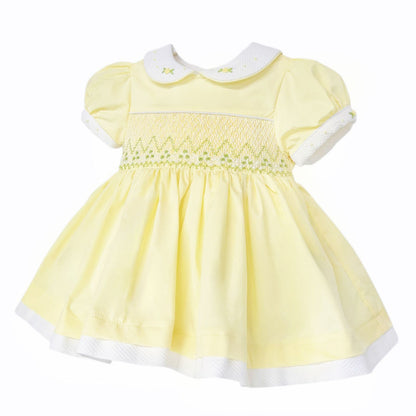 Baby Girl Yellow Cotton Hand Smocked Puff Ball Dress "2610"