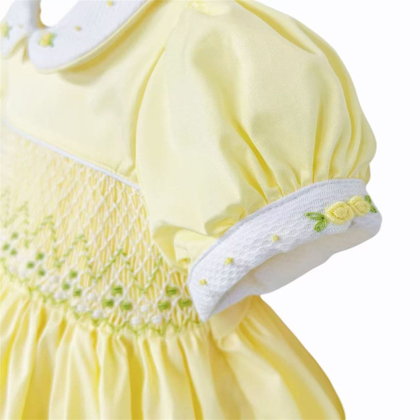 Baby Girl Yellow Cotton Hand Smocked Puff Ball Dress "2610"
