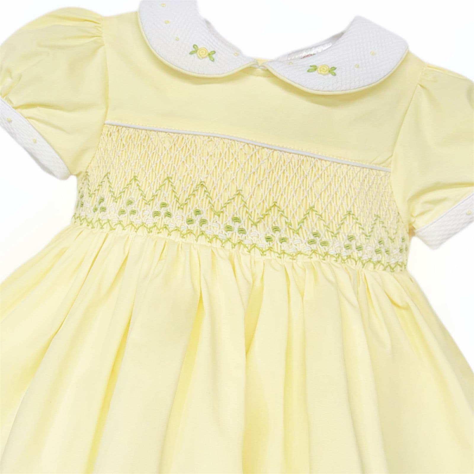 Baby Girl Yellow Cotton Hand Smocked Puff Ball Dress "2610"