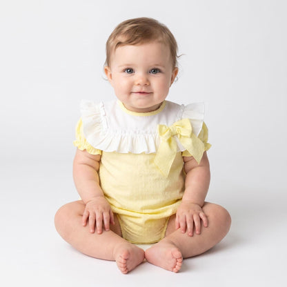 Baby Girl Yellow Cotton Plumetis Romper "MYD26019"