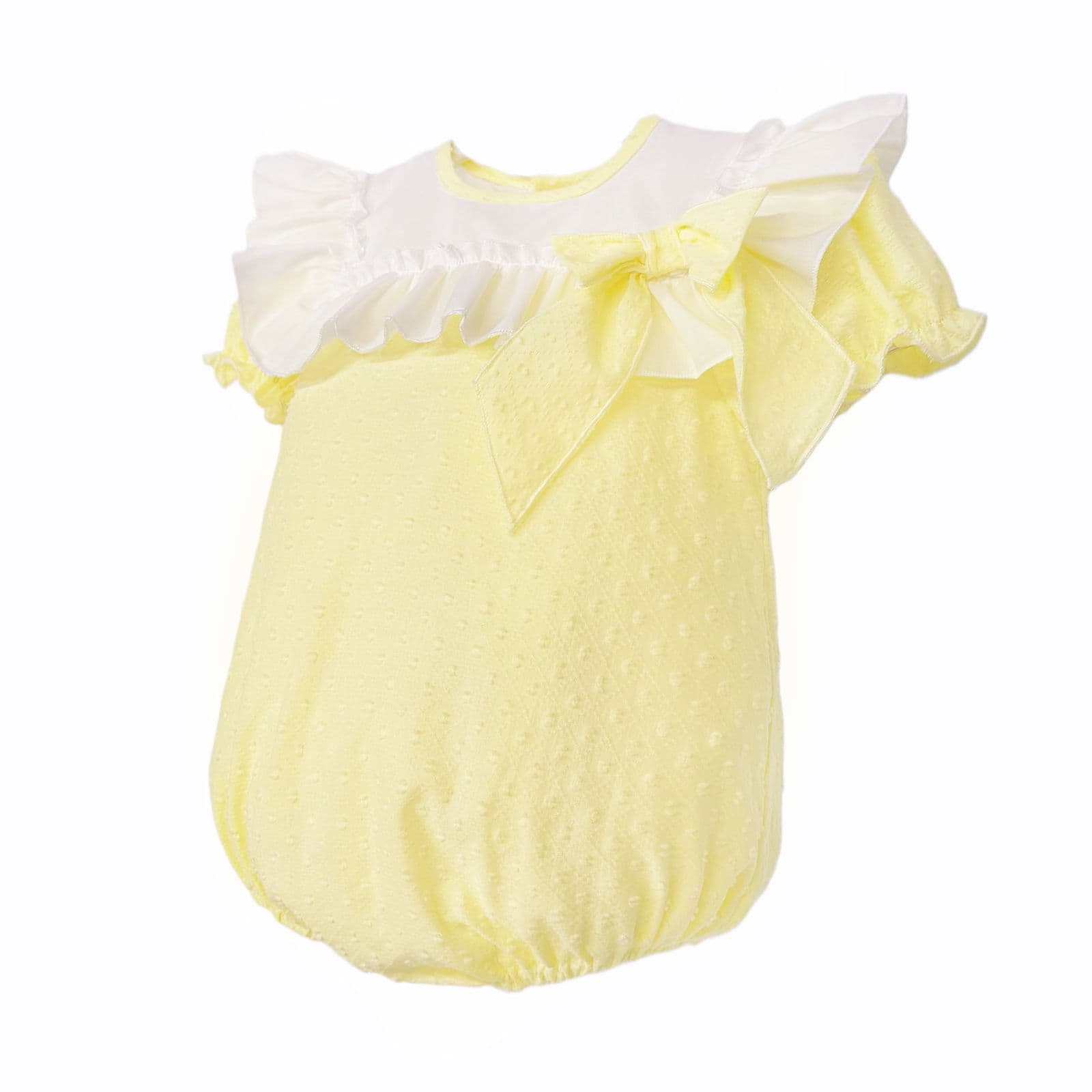 Baby Girl Yellow Cotton Plumetis Romper "MYD26019"