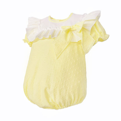 Baby Girl Yellow Cotton Plumetis Romper "MYD26019"