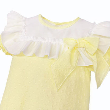 Baby Girl Yellow Cotton Plumetis Romper "MYD26019"