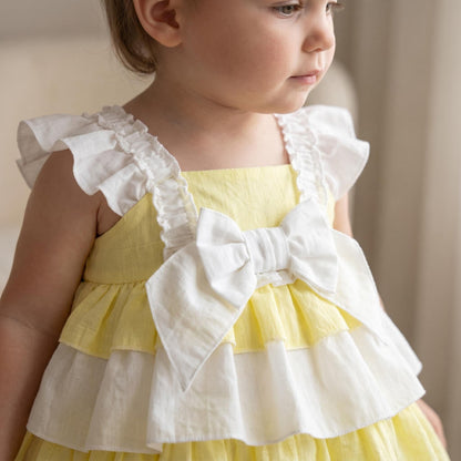 Baby Girl Yellow Cotton Puff Ball Sun Dress with Pants "MYD26018"