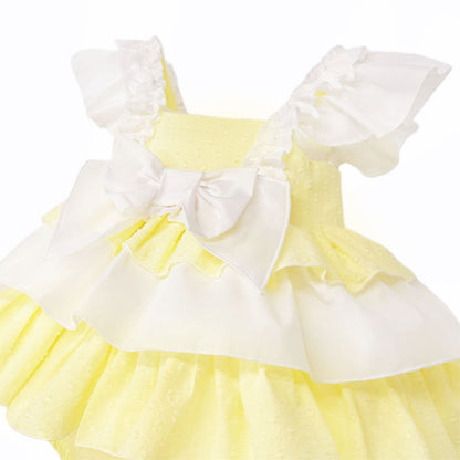 Baby Girl Yellow Cotton Puff Ball Sun Dress with Pants "MYD26018"