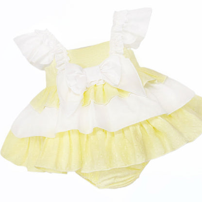 Baby Girl Yellow Cotton Puff Ball Sun Dress with Pants "MYD26018"