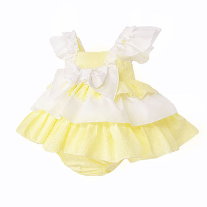 Baby Girl Yellow Cotton Puff Ball Sun Dress with Pants "MYD26018"