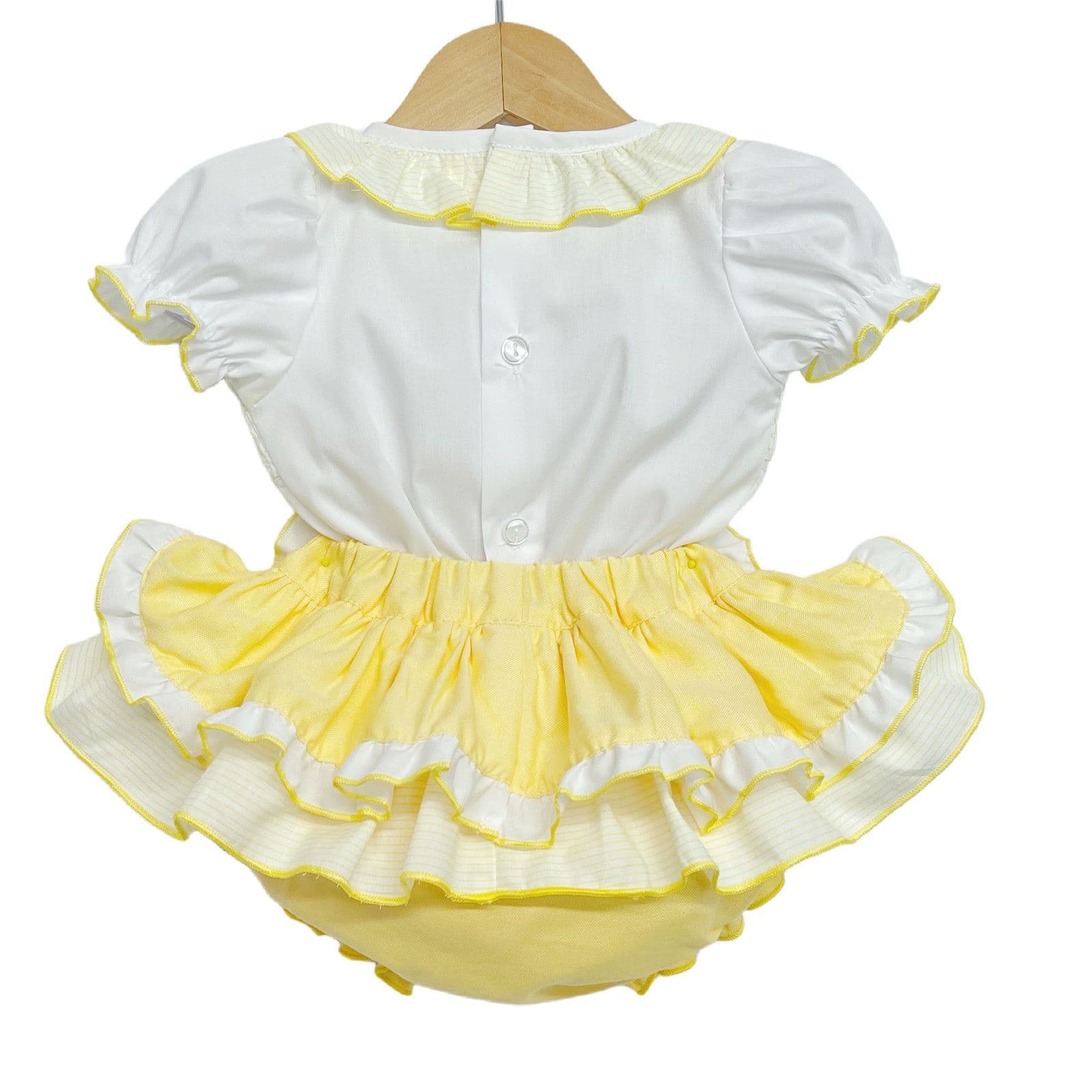 Baby Girl Yellow Frilly Skirt with Smocked Shirt Satin Bows "MYD2224"