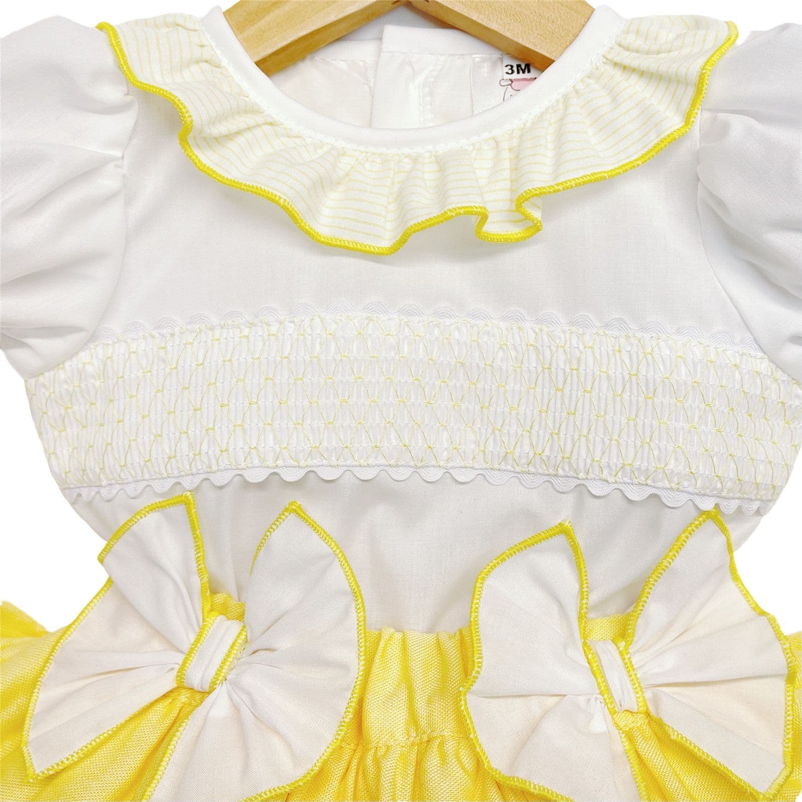 Baby Girl Yellow Frilly Skirt with Smocked Shirt Satin Bows "MYD2224"
