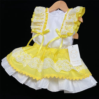 Baby Girl Yellow Lacey Skirt with Frilly Shoulder Top "2141"