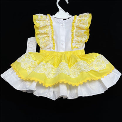 Baby Girl Yellow Lacey Skirt with Frilly Shoulder Top "2141"