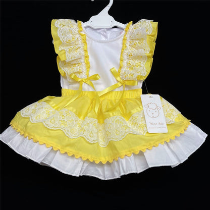 Baby Girl Yellow Lacey Skirt with Frilly Shoulder Top "2141"