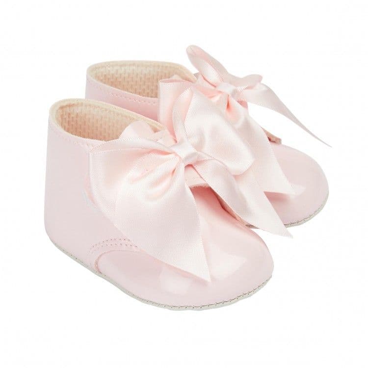 Baby Girls Big Bow Patent Pram Boots "B073 Pink"