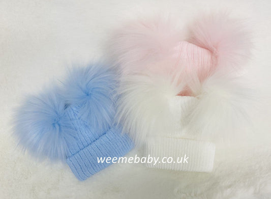Baby Girls Boys Double Fur Pom Hat 3-12 Months