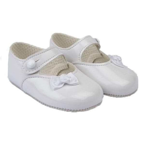 Baby Girls Little Bow Patent Pram Shoes "B616 White"