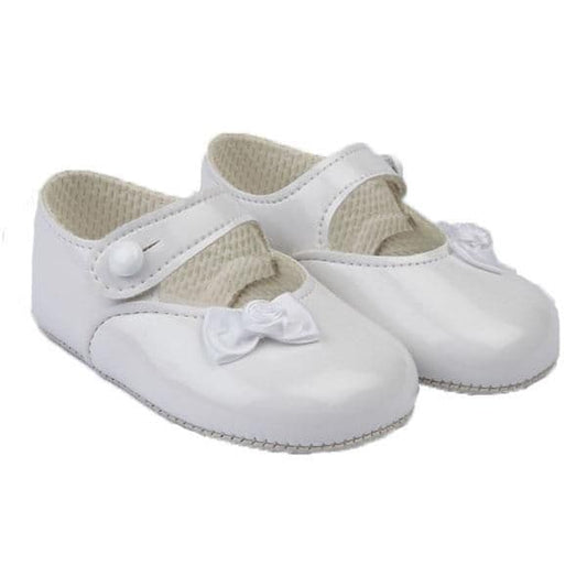 Baby Girls Little Bow Patent Pram Shoes "B616 White"