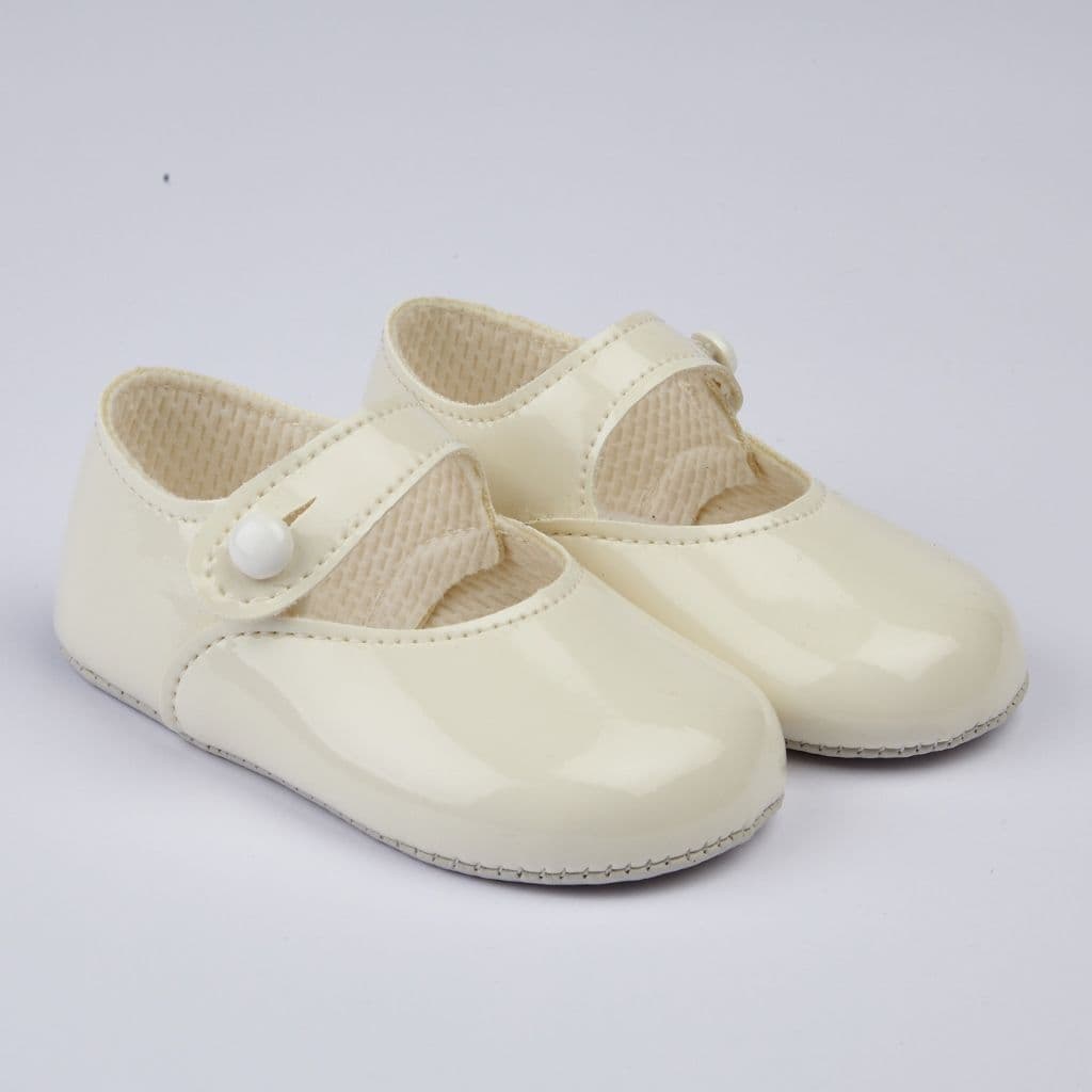 Baby Girls Patent Pram Shoes "B618 Ivory"